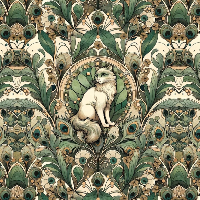 ART NOUVEAU CATS & FLOWERS M. 1 - Paneel (60cm x 50cm) Wintersweat angeraut mit Elastan ITY