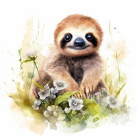 WATERCOLOR SLOTH PAT. 1 - panel (75cm x 80cm) Waterproof woven fabric