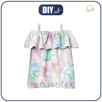Bardot neckline blouse (SARA) - ALCOHOL PASTEL INK wz.1 - sewing set - 122-128