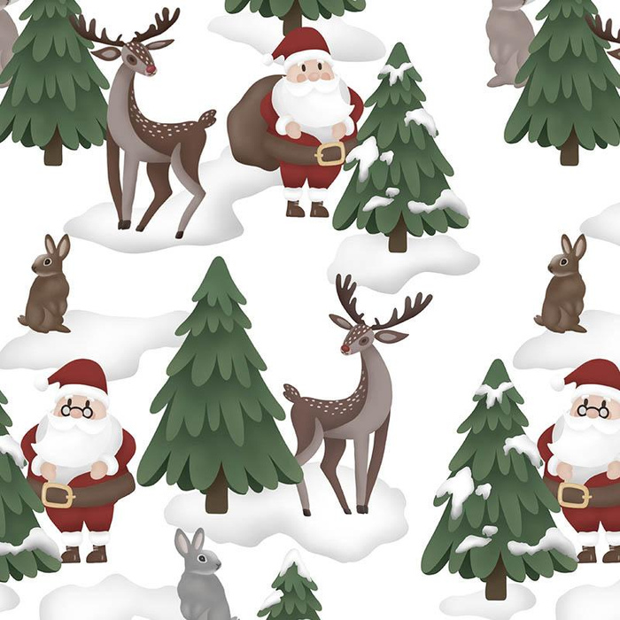 WEIHNACHTSMÄNNER UND HIRSCHE (IM WEIHNACHTSMANN WALD)- Polster- Velours