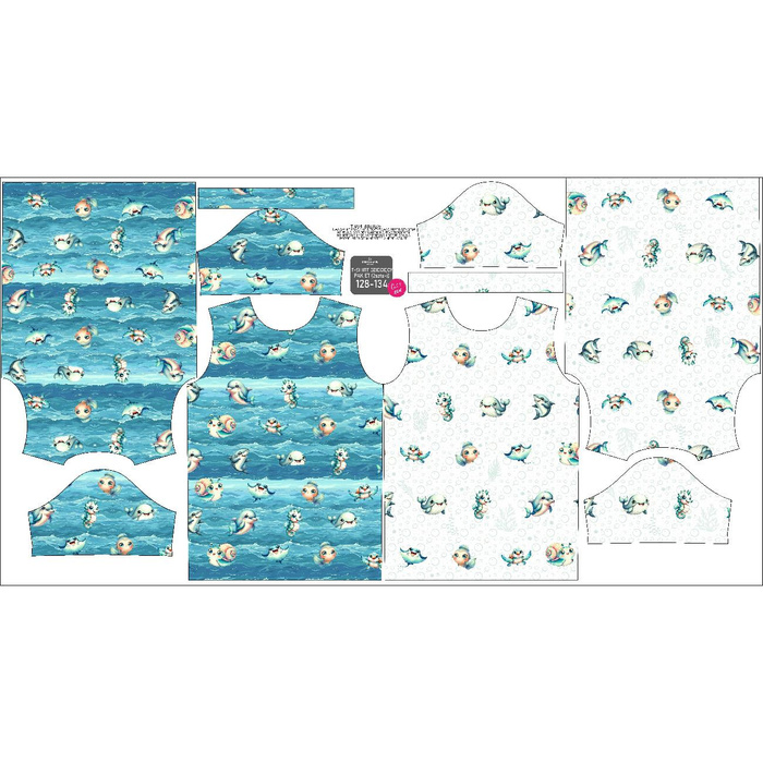 2-PACK - KID’S T-SHIRT - SEA ANIMALS - sewing set (128/134)