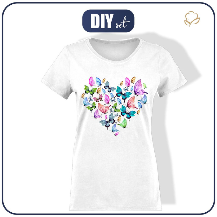 WOMEN’S T-SHIRT - HEART BUTTERFLIES / white - sewing set XXS