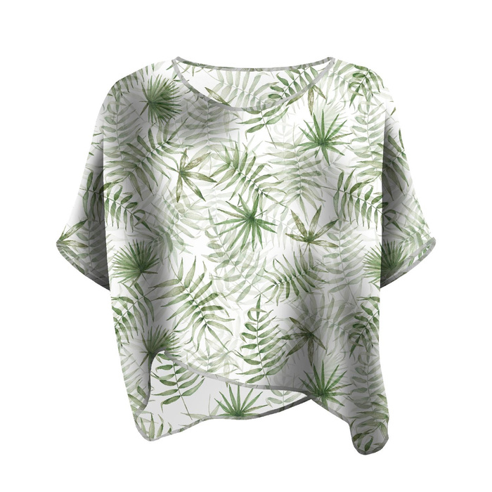FLIMSY OVERSIZE BLOUSE "ELENA" - TROPICAL LEAVES pat. 3 / white (JUNGLE) - sewing set