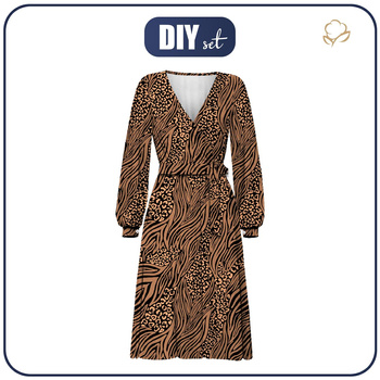 Zavinovací šaty (BIANCA) - ZVÍŘECÍ MIX / karamel - Sada šití L