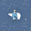 PENGUIN ON BEAR / winter sky (ENCHANTED WINTER) - panoramic panel looped knit
