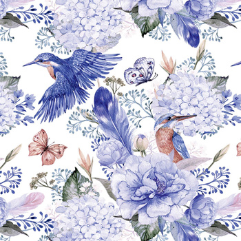 KINGFISHERS AND LILACS (KINGFISHERS IN THE MEADOW) (Very Peri) - Slub Weave