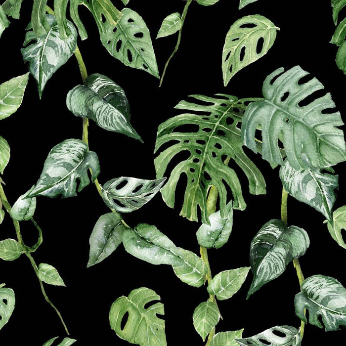 ROPICAL LEAVES MIX pat. 2 / black (JUNGLE) - Waterproof woven fabric
