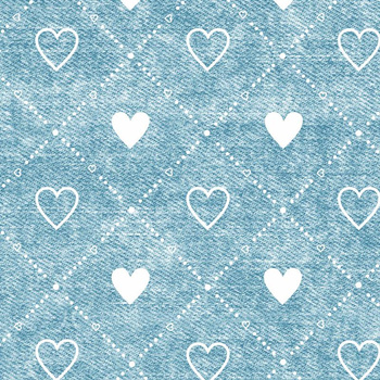 HEARTS AND RHOMBUSES / vinage look jeans (sea blue) - Cotton woven fabric
