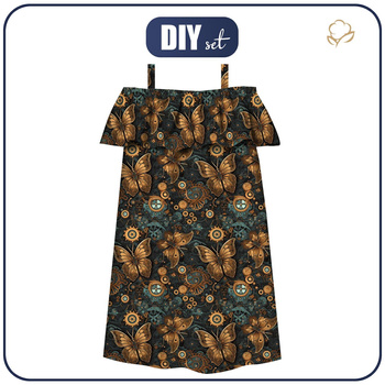 Bardot neckline dress (LILI) - Butterfly & Flowers wz.12 - sewing set - 98-104