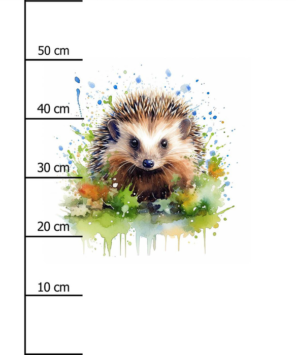 WATERCOLOR HEDGEHOG - panel (60cm x 50cm) teplákovina počesaná s elastanem ITY