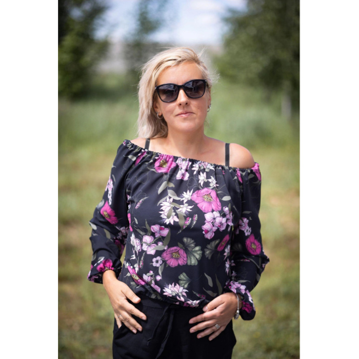 Bardot neckline blouse (SOFIA) - PINK PARADISE Pat. 2 - sewing set M