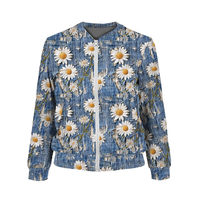 BOMBERKA DAMSKA (KAMA) - DAISIES DENIM IMITATION WZ. 3 - zestaw do uszycia XXL