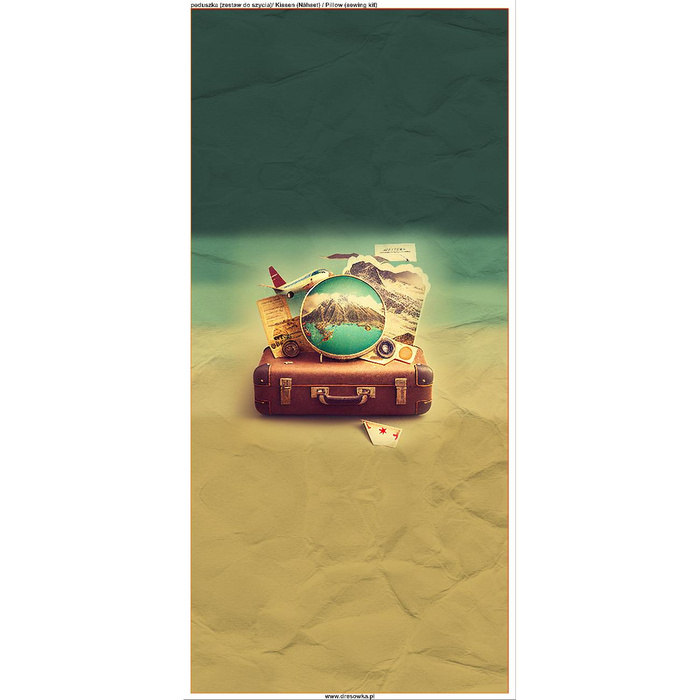 PODUSZKA 45X45 - TRAVEL TIME WZ. 2 - tkanina bawełniana - zestaw do uszycia