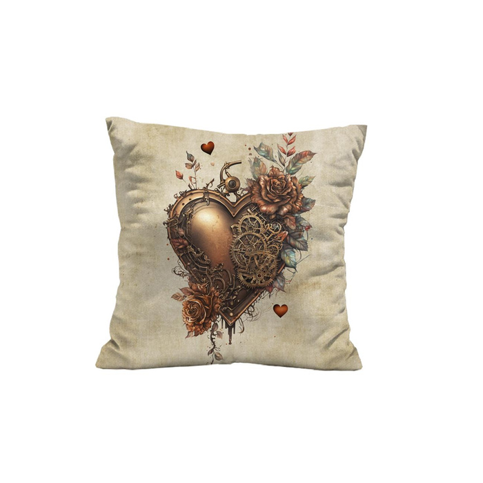 KISSEN 45x45 - STEAMPUNK HEART - Panama 220g - Vorderseite + Rückseite
