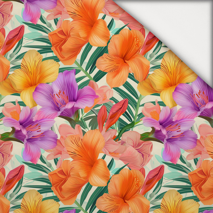 FLOWERS PAPAYA ORANGE WZ. 11 - lekka dzianina drapana