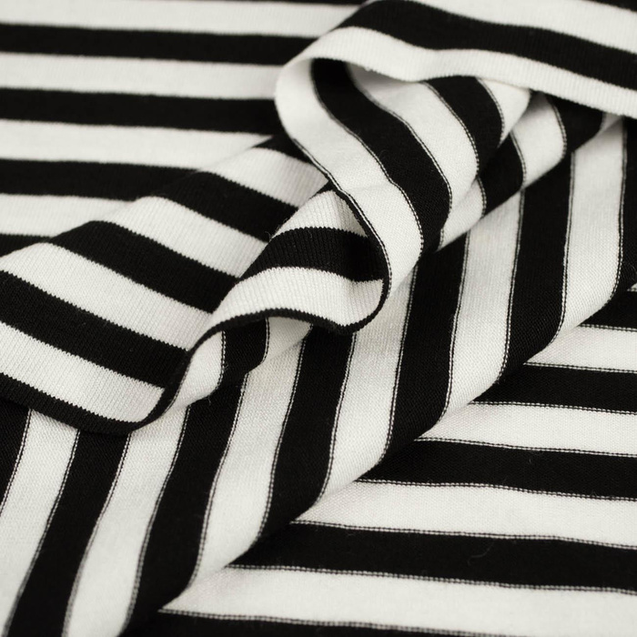 Viscose jersey - STRIPES WHITE / BLACK 0,7cm x 0,7cm