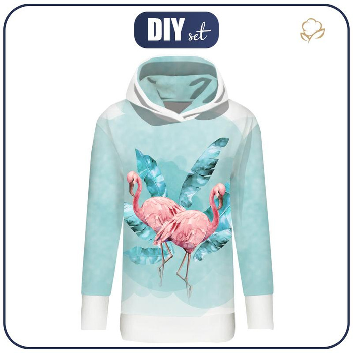 BLUZA DAMSKA (MEGI) - DŁUGA Z KAPTUREM - FLAMINGI wz. 2 - dzianina pętelkowa XXL