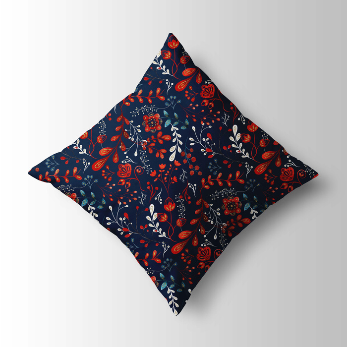 FOLK FLORAL pat. 1 / red (FOLK FOREST) - Cotton woven fabric