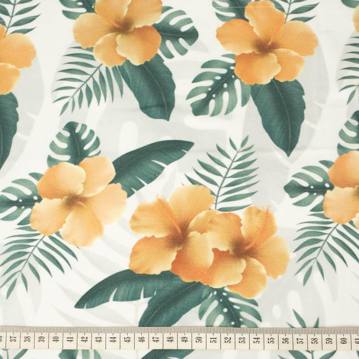 HIBISCUS Pat. 2 / yellow - single jersey with elastane