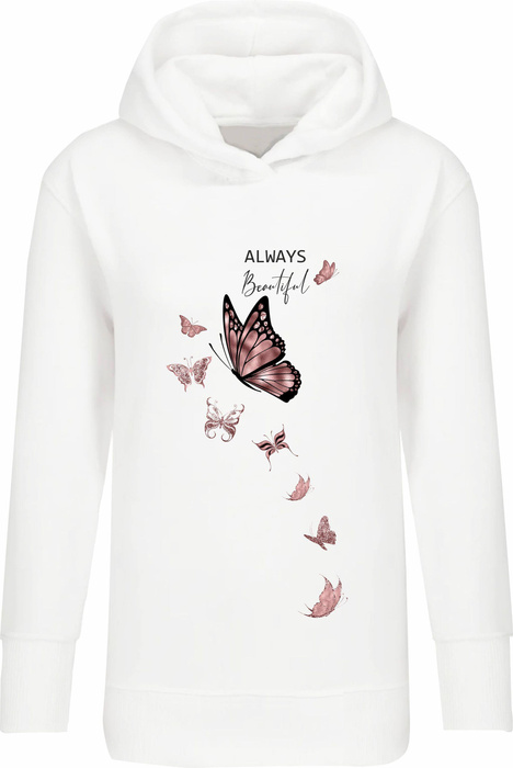 LONG WOMEN’S HOODIE (MEGI) - ALWAYS BUTTERFLY (GLITTER BUTTERFLIES) - looped knit fabric - XXL