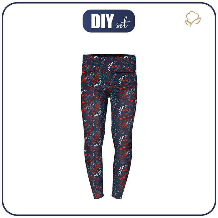 MÄDCHEN THERMO LEGGINGS (DORA) - FOLK FLORAL M. 1 / rot (FOLK WALD) - Nähset 98