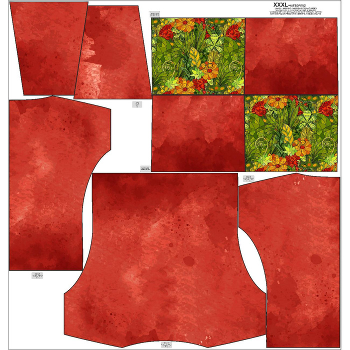 BLUZA DAMSKA (FURIA) NIETOPERZ Z KOMINEM - RED SPECKS / KWIATOWA DŻUNGLA - zestaw do uszycia XXL