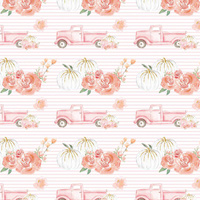 PUMPKINS ON THE PICKUP / STRIPES (PUMPKIN GARDEN) - Cotton woven fabric