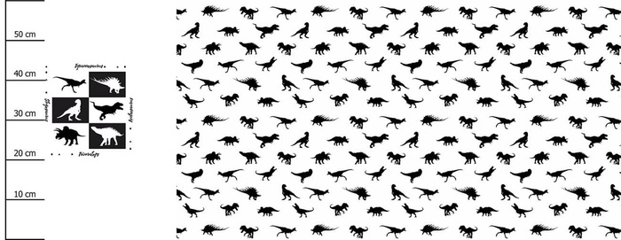 DINO BLACK / white - SINGLE JERSEY PANORAMIC PANEL (60cm x 155cm) 