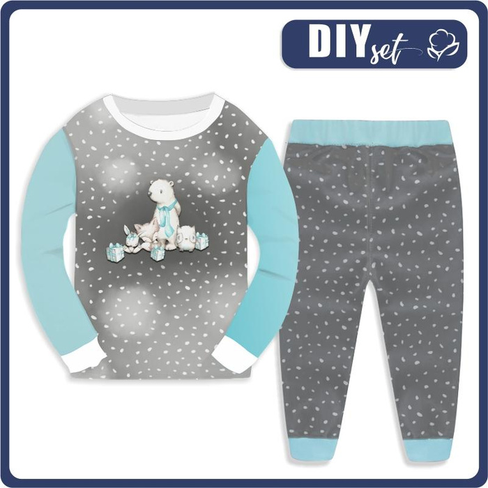 KINDERPYJAMAS "MIKI" - MAGISCHE FREUNDE / WEIßE SPUREN / dunkelgrau (MAGISCHER WEIHNACHTSWALD) - Elastische Baumwoll Maschenware (146/152)