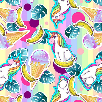 UNICORNS AND ICE CREAM / rainbow - Cotton woven fabric
