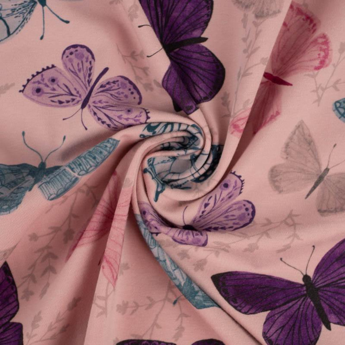 BUTTERFLIES PAT. 5 (PURPLE BUTTERFLIES) / B-05 rose quartz - Single Jersey 