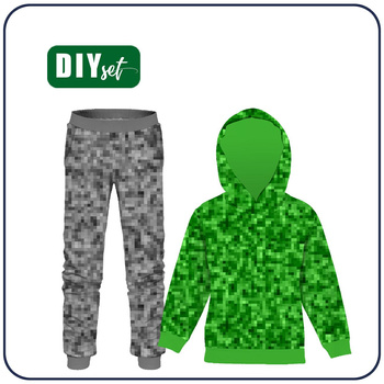 Children's tracksuit (OSLO) - PIXELS pat. 2 / green - grey - looped knit fabric
