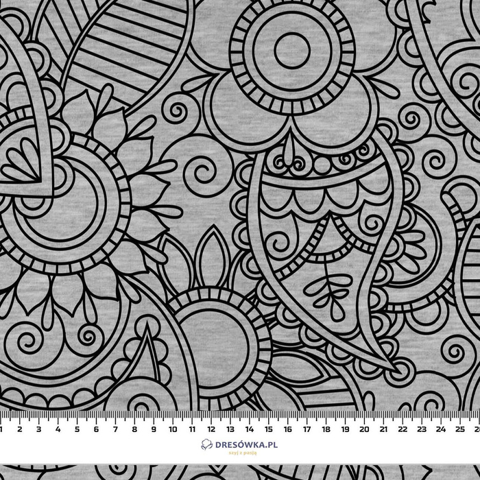 MEHNDI BLACK  / melange grey - looped knit fabric