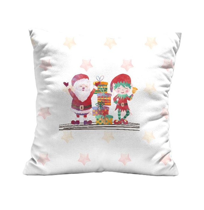 CUSHION PANEL - SANTA CLAUS AND ELF / presents (CHRISTMAS FRIENDS)