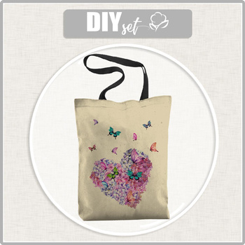 SHOPPER TASCHE - HERZBLUMEN / Schmetterlinge - Panama 220g Webware - Nähset