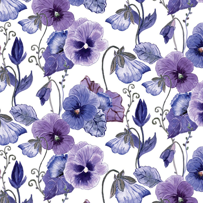 PANSIES (BLOOMING MEADOW) (Very Peri)- Upholstery velour 