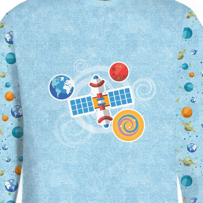 LONGSLEEVE - SATTELIT (WELTRAUMEXPEDITION) / ACID WASH HELLBLAU - Single Jersey (146/152)