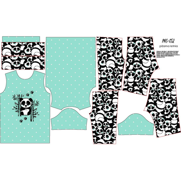 CHILDREN'S PAJAMAS "ADA" - PANDA / mint - Bamboo Single Jersey with elastan (134/140)