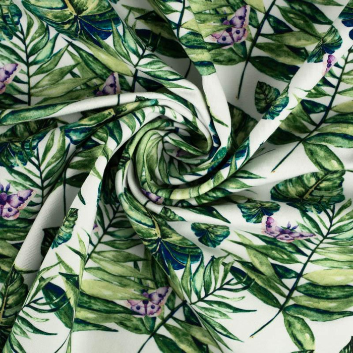MINI LEAVES AND INSECTS PAT. 4 (TROPICAL NATURE) / white - Waterproof woven fabric