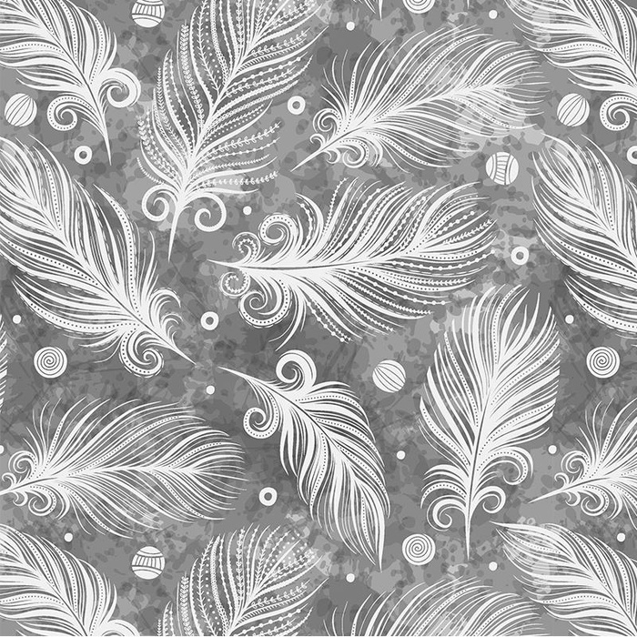 WHITE FEATHERS (GREY) / white - looped knit fabric