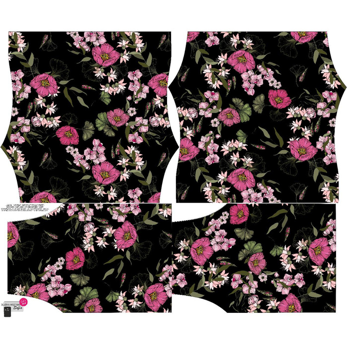 Carmenausschnitt Bluse (SOFIA) - ROSA BLUMEN M. 2 - Nähset XS