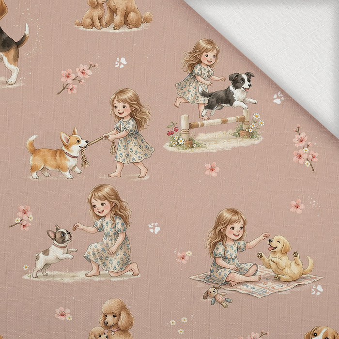 Doggy & Girl - Woven Fabric for tablecloths