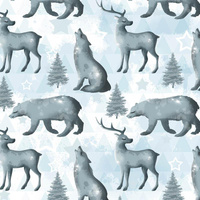 WINTER ANIMALS (WINTER IN THE MOUNTAINS) - Cotton woven fabric