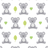 KOALA AND LEAVES (ANIMAL GARDEN) - Cotton woven fabric