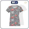 DAMEN T-SHIRT - FLAMINGOS UND ROSEN / grau - Single Jersey L