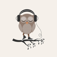 OWL WITH HEADPHONES / beige - panel looped knit