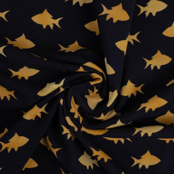 GOLDENE FISCHE (GOLDENER OZEAN) / dunkelblau - French Terry mit Elasthan