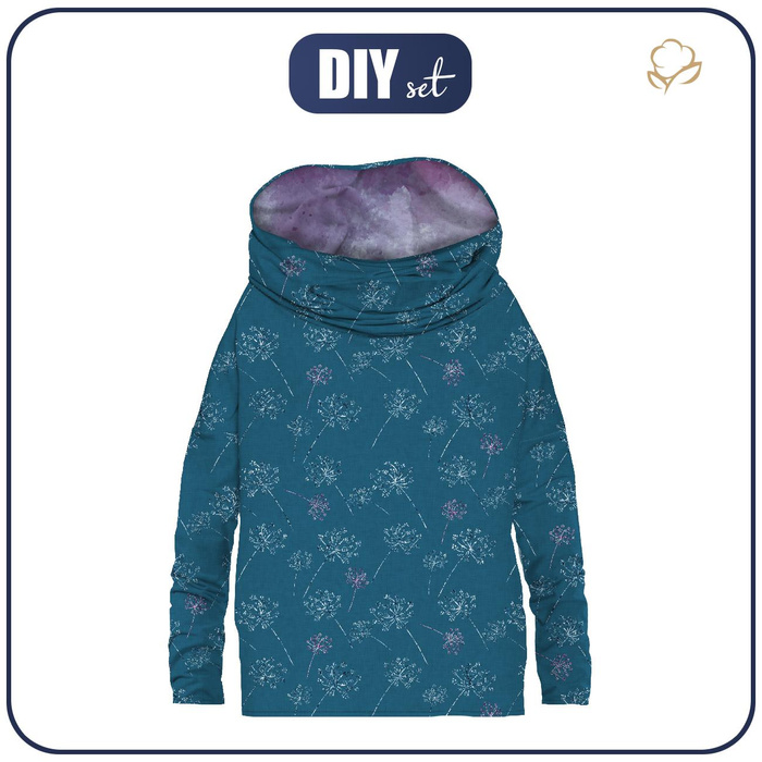 SNOOD SWEATSHIRT (FURIA) - GLITTER DANDELIONS (DRAGONFLIES AND DANDELIONS) - looped knit fabric