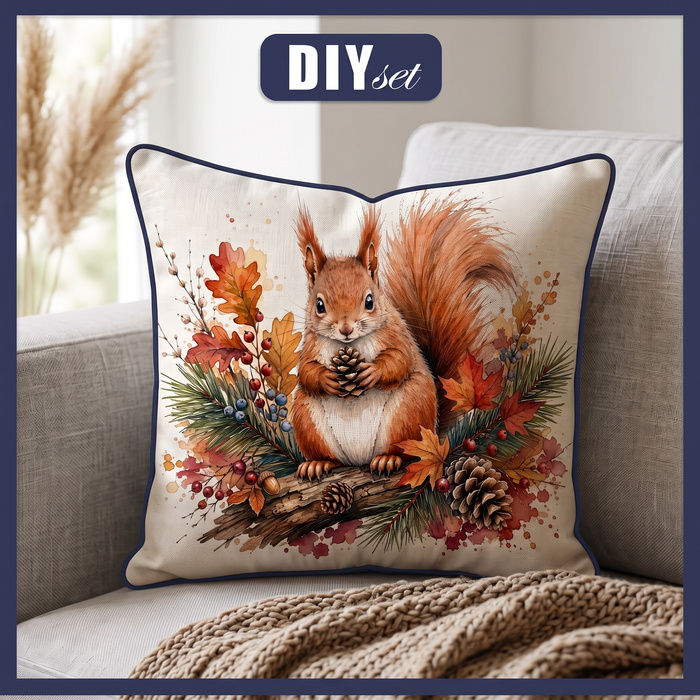 PILLOW 45X45 - AUTUMN SQUIRREL - front + back