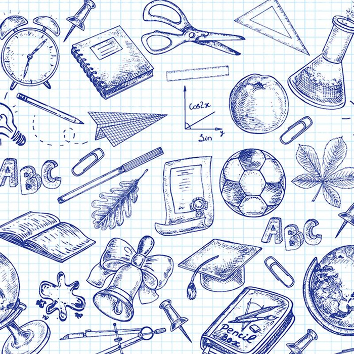 NOTEBOOK BLUE / blue squared - white - Cotton woven fabric